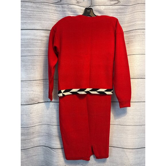 Vintage Steve Fabrikant Red Knit Dress & Cardigan Set Size Petite - Picture 6 of 7